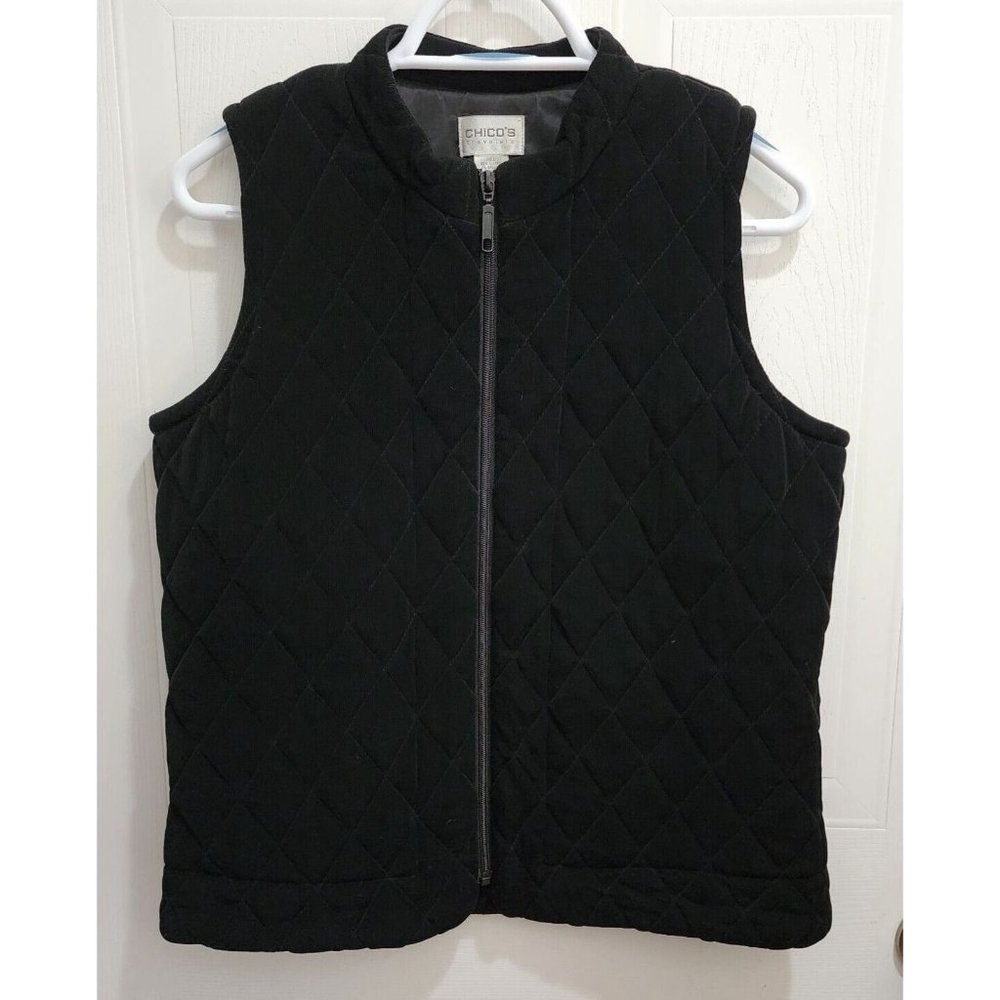 Chico’s Travelers  Women’s Sleeveless Zip Up Vest Quilted Texture Black Sz 0 (S)